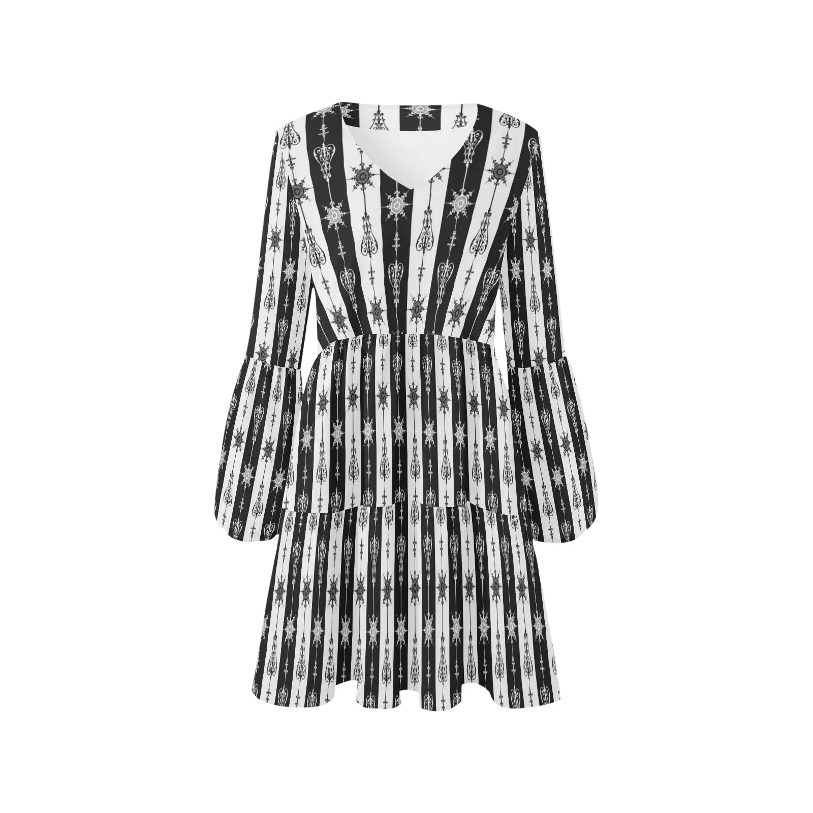 arrow bw print 5 V-Neck Loose Fit Dress (Model D62)