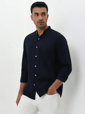 Ascot Navy Solid Relaxed-Fit Cotton Shirt