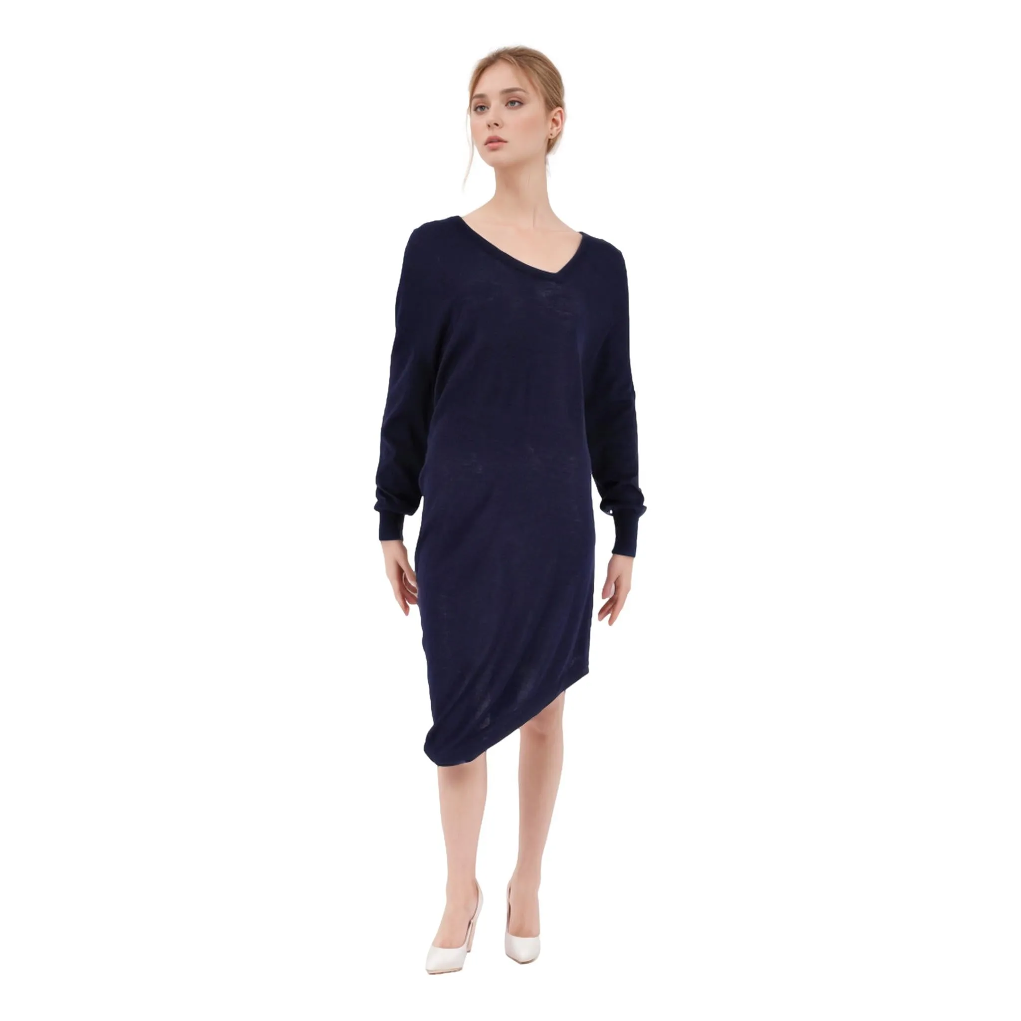 Balenciaga Wool, Silk & Cashmere Asymmetric Dress. Size 38FR