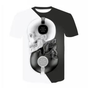 Black And White Trendy Skulls Polyester T-shirt