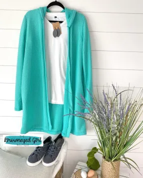 Claire Hooded Waffle Knit Cardigan Teal