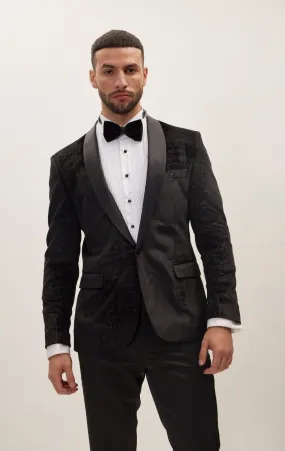 Croc Embossed Shawl Collar Tuxedo Jacket - Black