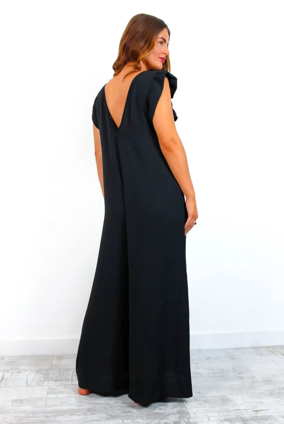 Diamond In The Ruffle - Black Wide Leg Jumpsuit