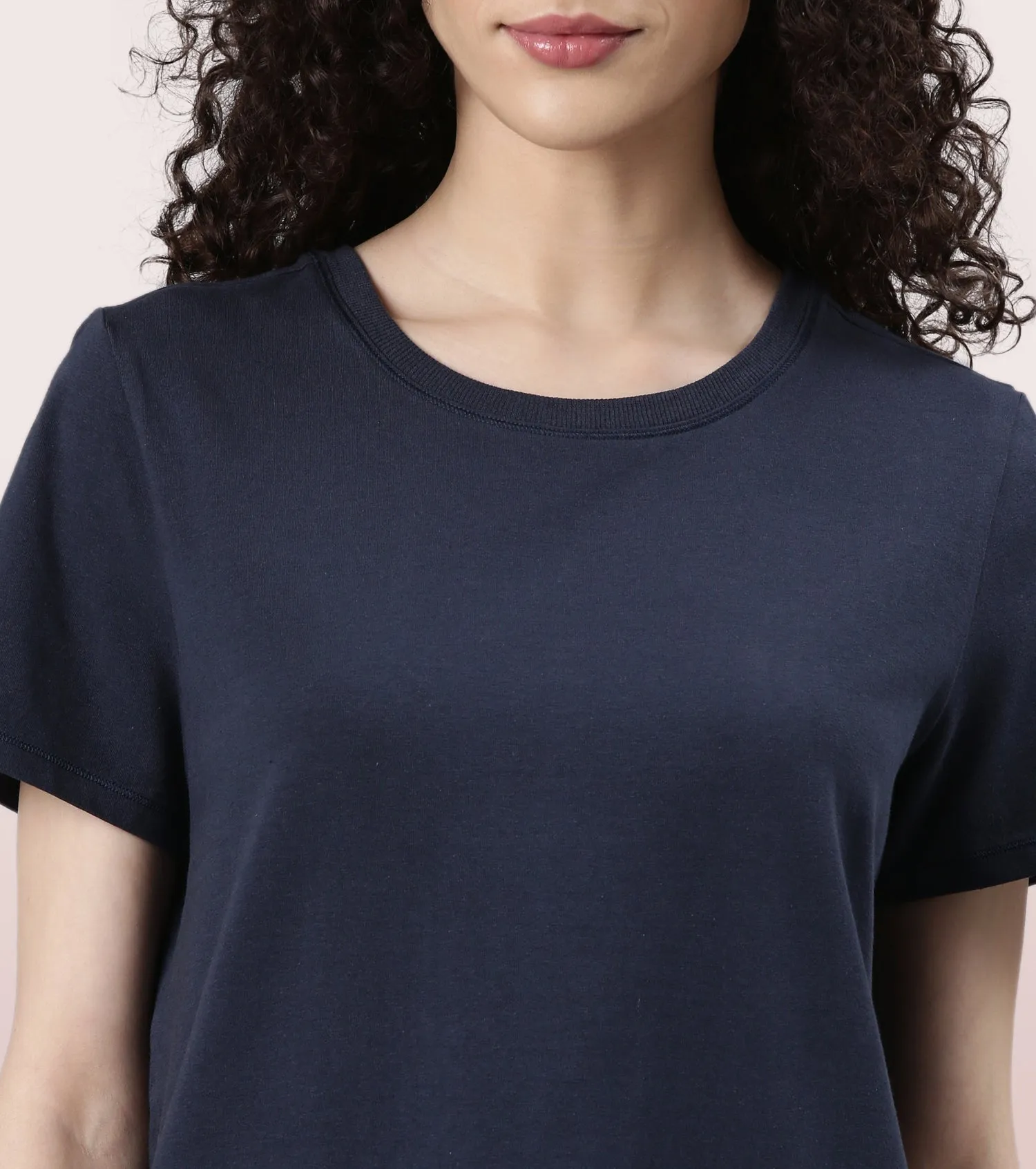  Enamor Basic Stretch Cotton Tee | Short Sleeve Crew Neck Tee For Women | E305