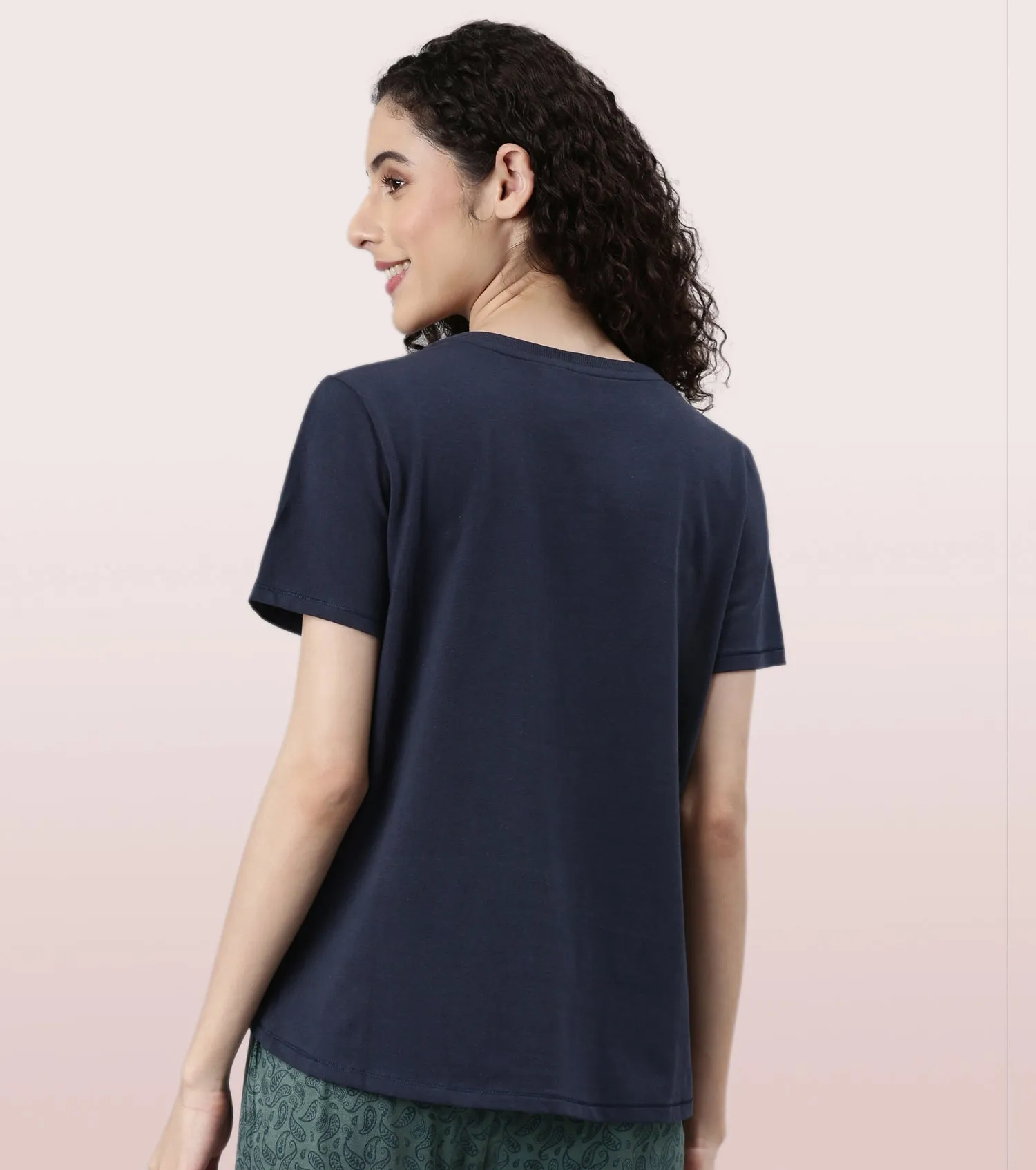  Enamor Basic Stretch Cotton Tee | Short Sleeve Crew Neck Tee For Women | E305