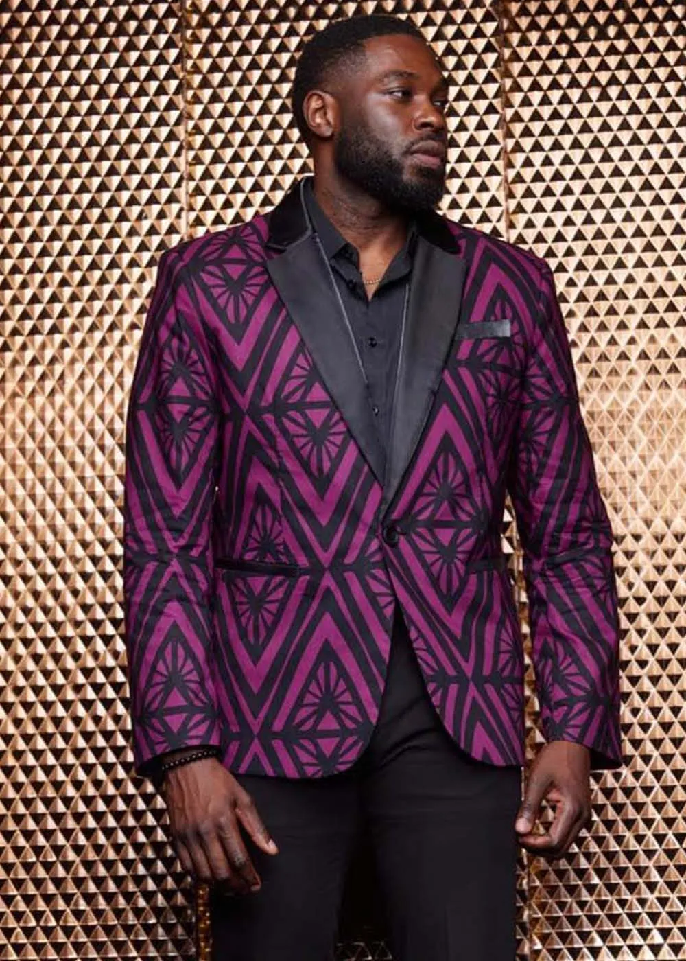 Enofe Men's African Print Blazer (Plum Diamonds)