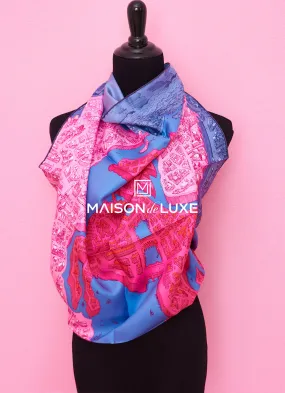 Hermes "La Cite Cavaliere" Pink Twill Silk 90 cm Scarf