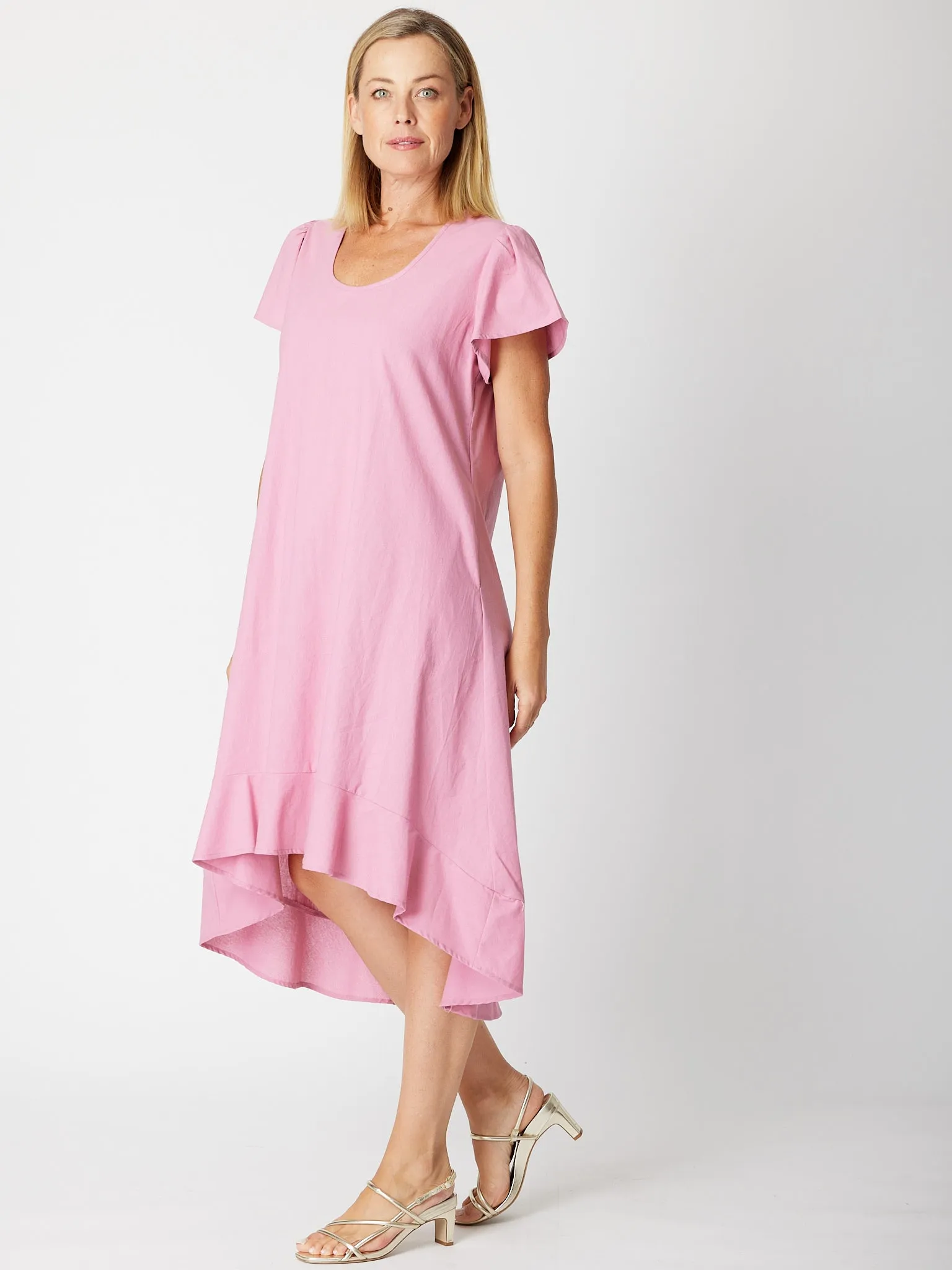 Ho Chi Ruffle High low Dress -Pink