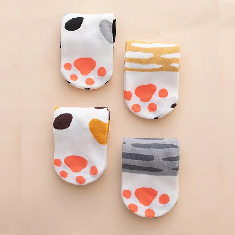 Kawaii Cute Ankle Socks- Cat Paws Grey Stripes