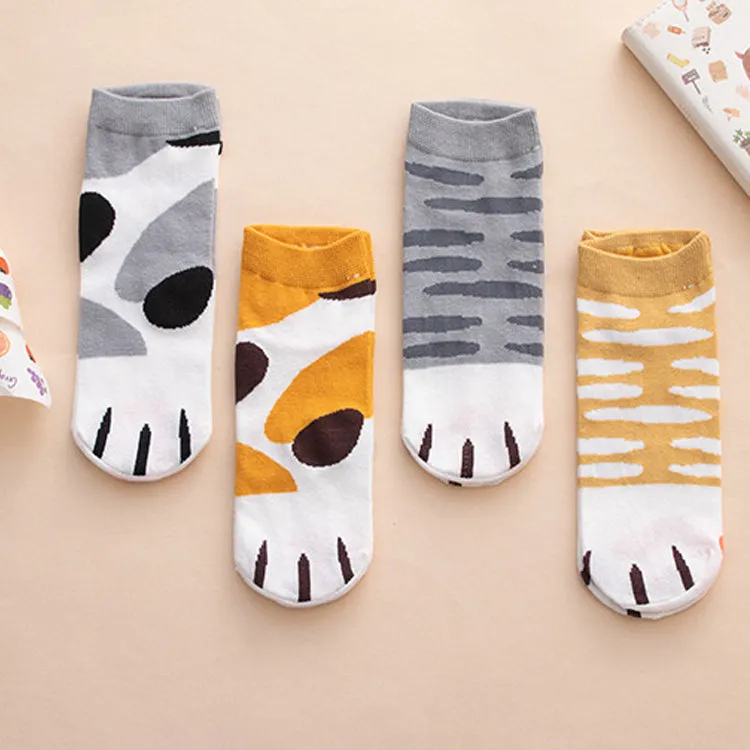 Kawaii Cute Ankle Socks- Cat Paws Grey Stripes