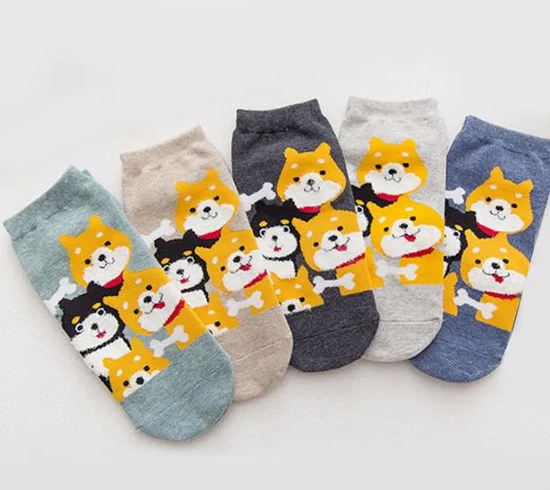 Kawaii Cute Ankle Socks - Puppies Grey