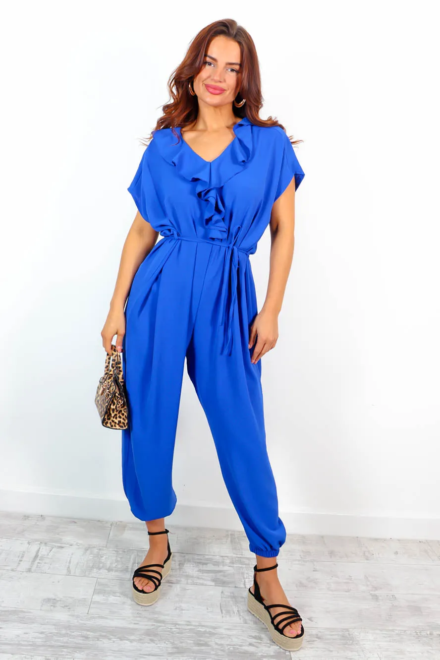 Like It Ruffle - Cobalt Ruffle Elasticated Jumpsuit