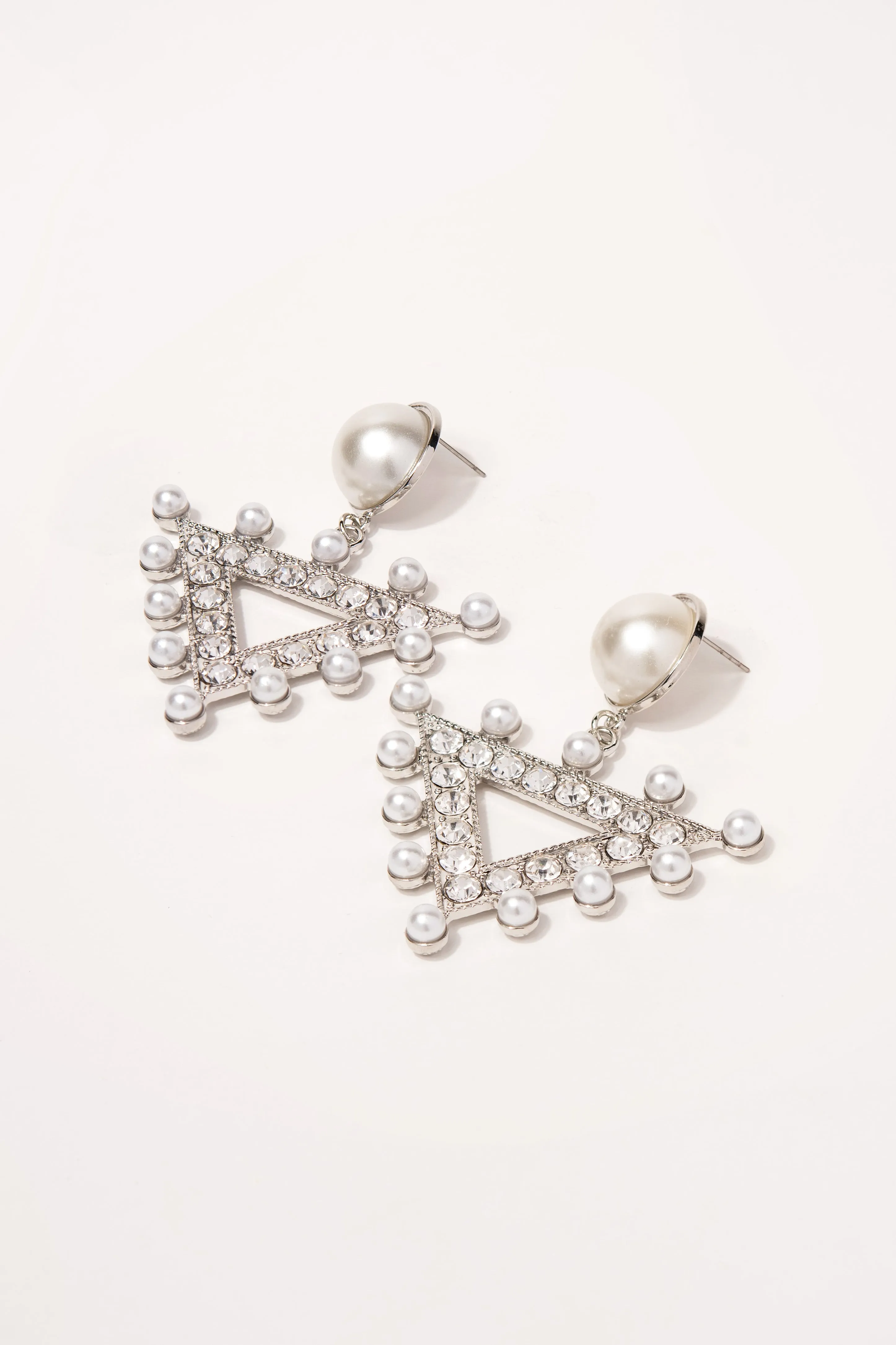 Meara Rhinestone and Pearl Triangle Drop Earrings