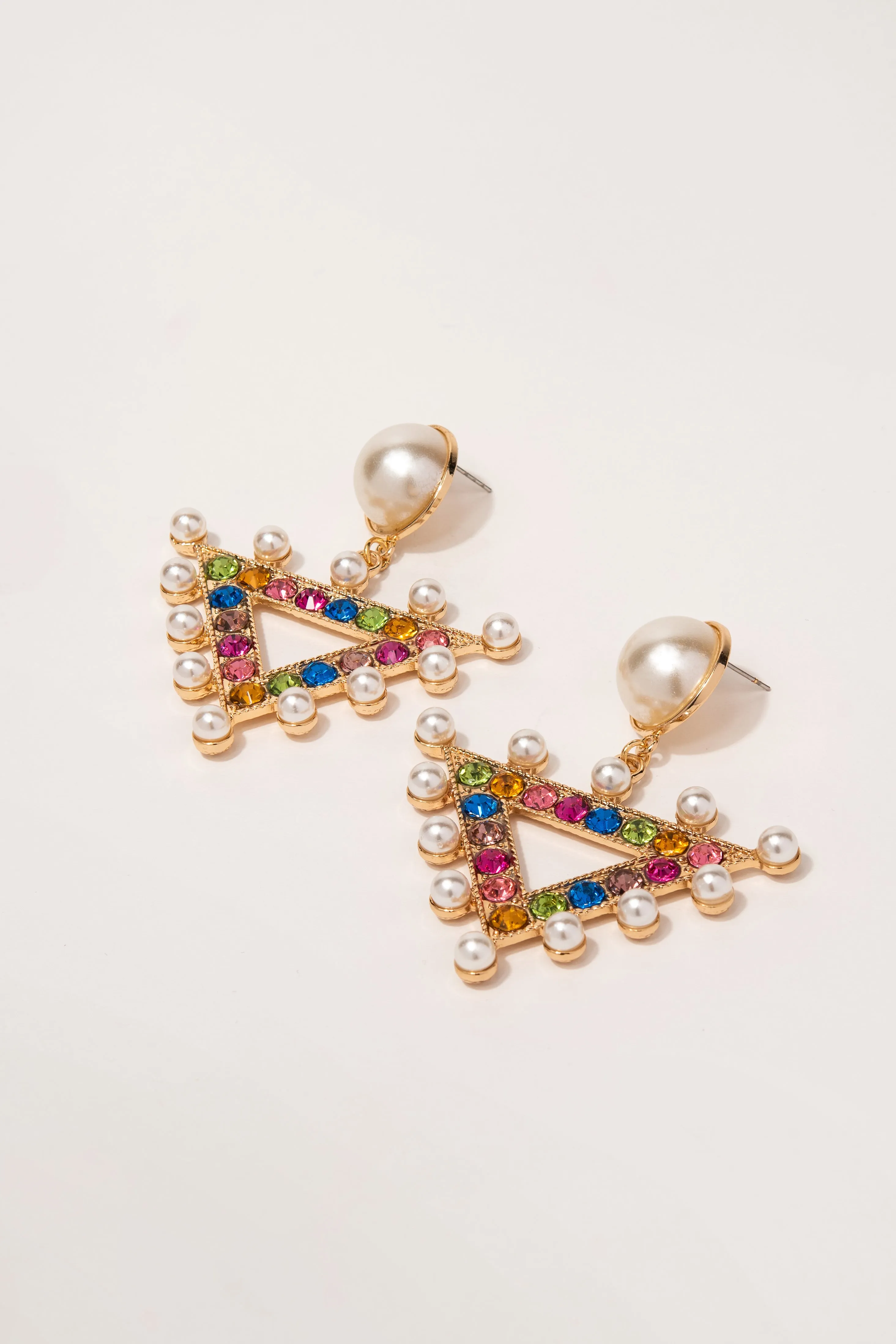 Meara Rhinestone and Pearl Triangle Drop Earrings