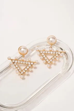 Meara Rhinestone and Pearl Triangle Drop Earrings