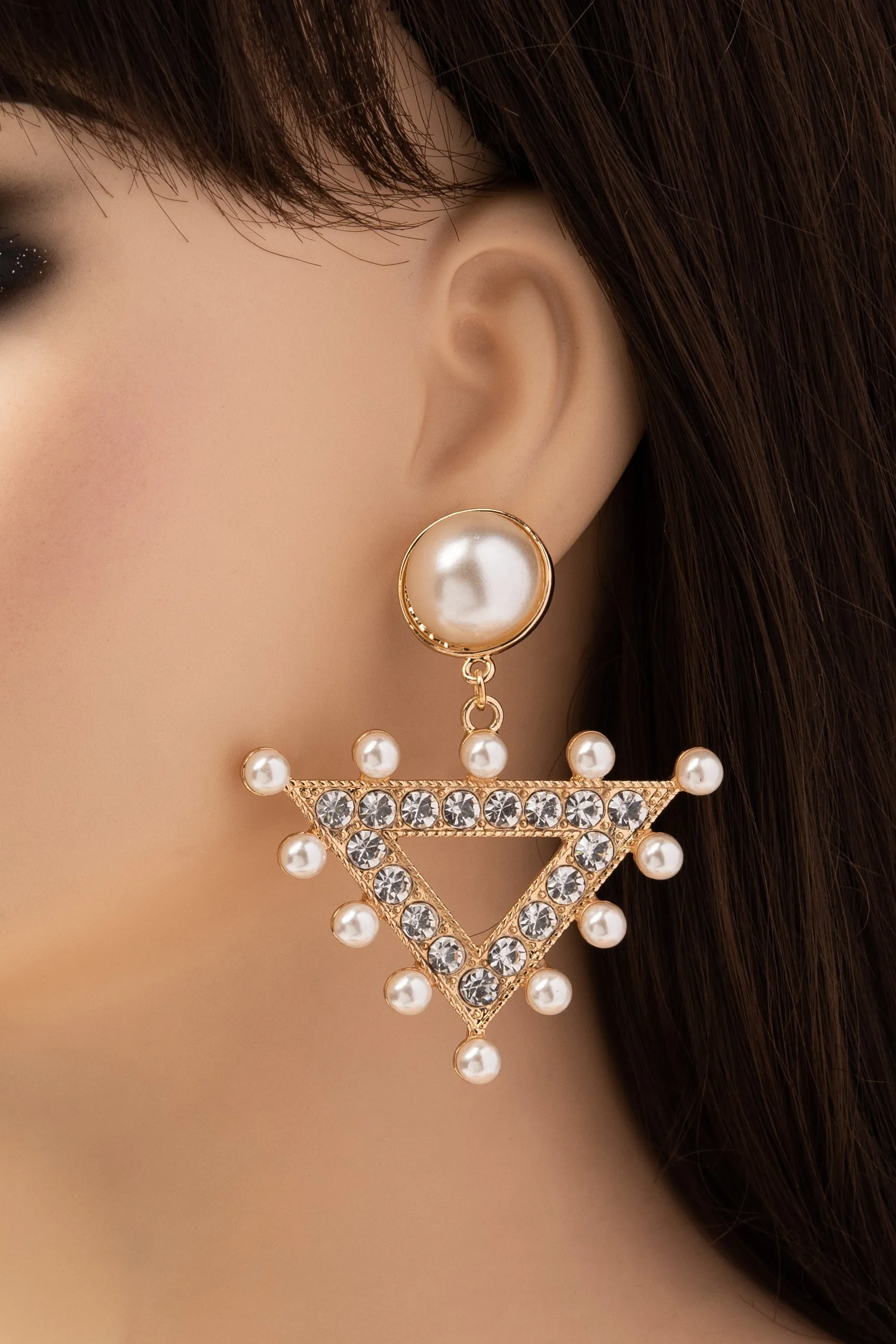 Meara Rhinestone and Pearl Triangle Drop Earrings