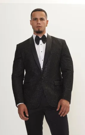 Metallic Honeycomb Weave Shawl Lapel Tuxedo Jacket - Silver Black