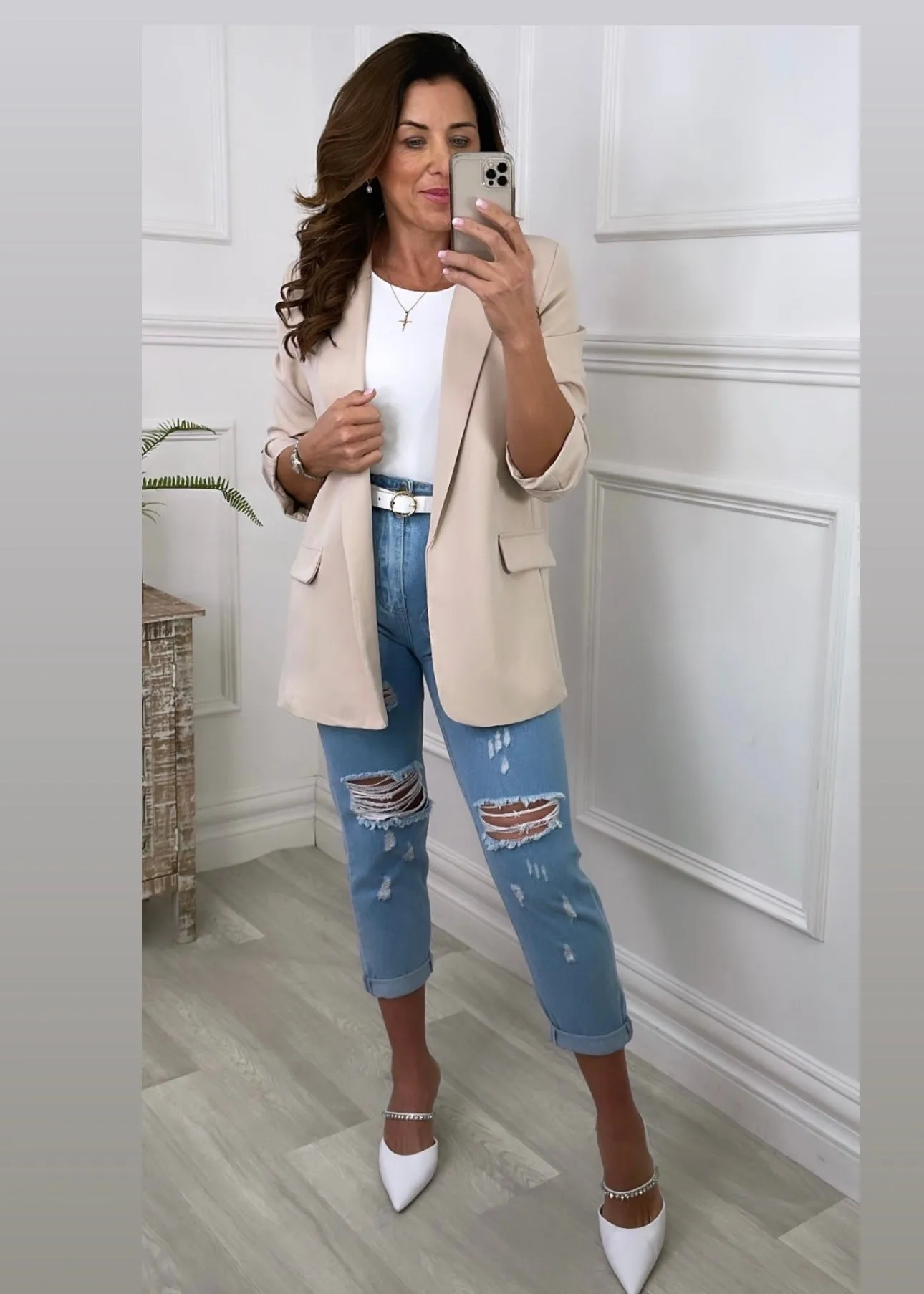 Nea Beige 3/4 Sleeve Blazer