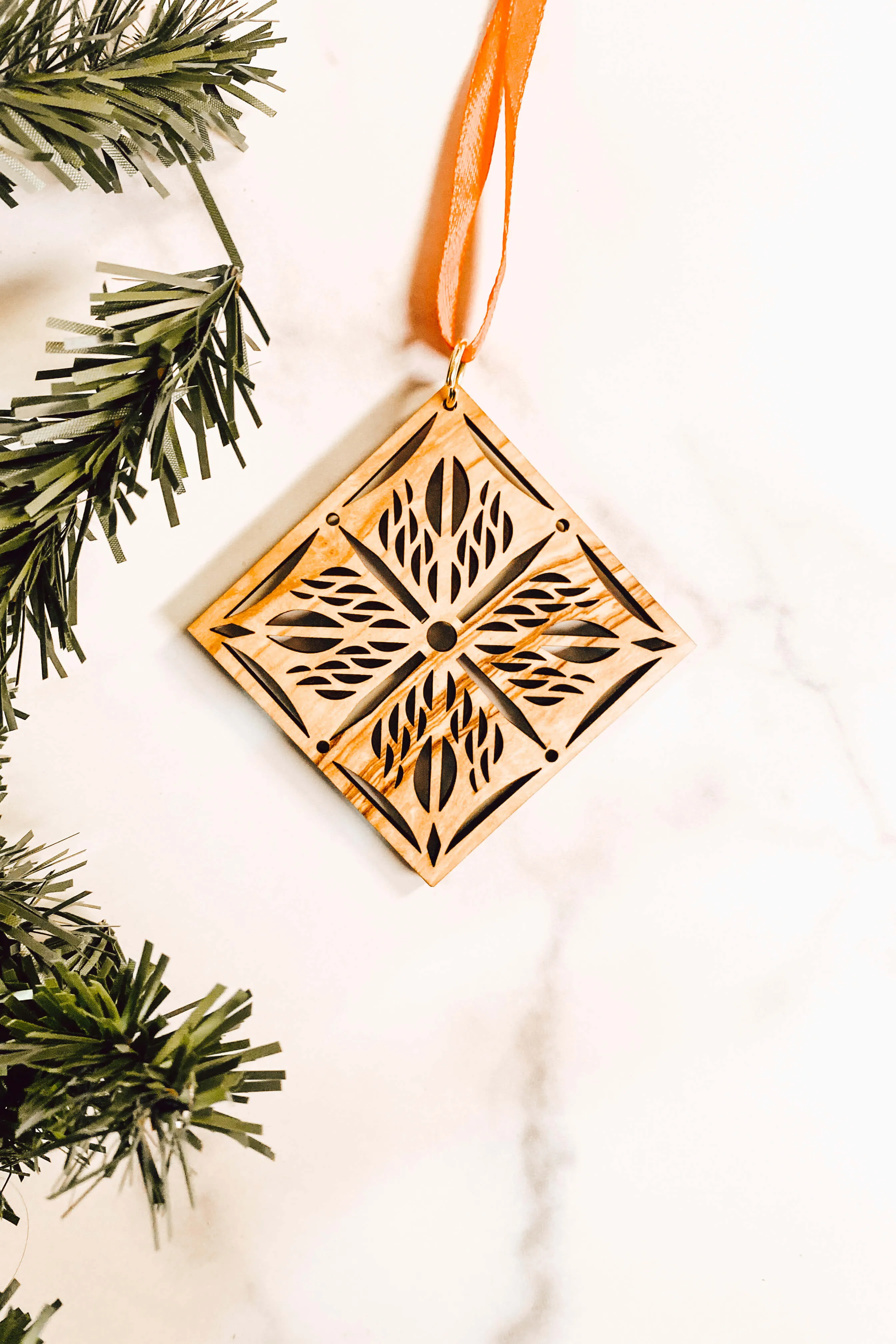 Olive Wood Snow Ornament