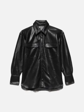 Recycled Leather Shirt Jacket -- Noir