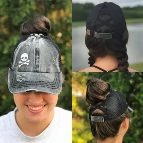 Skull & Crossbones Criss Cross High Ponytail Hat